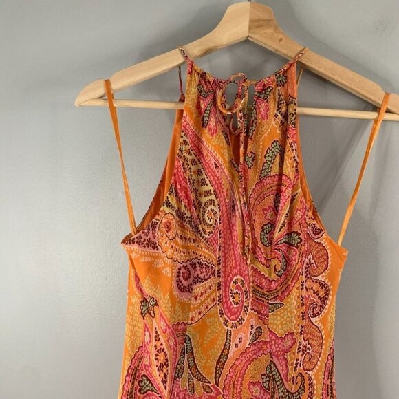 Ann Taylor Women's 90s y2k Vintage Silk Slip Dress Paisley Orange Pink  Mini 4 - Picture 7 of 13